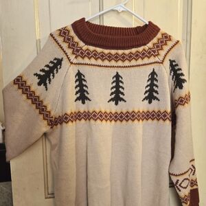 Cream Sweater with Pine Trees